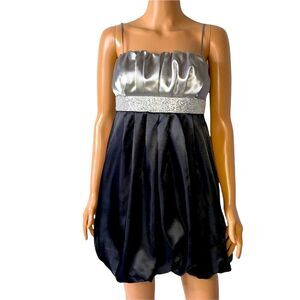 Speechless dress bubble silver & black formal rhinestone belt puff skirt SZ 9